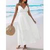 CUPSHE Women 2026 Summer Beach Maxi Dress Plunge V Backless Cami Strape Smocked Waist Sun Dress Long Wedding Guest Dress(White)