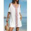 CUPSHE Women Casual Beach Summer Dress V Neck Swimsuit Cover Up Short Sleeve Mini Sundress Coverups(White)