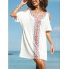 CUPSHE Women Casual Beach Summer Dress V Neck Swimsuit Cover Up Short Sleeve Mini Sundress Coverups(White)