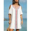 CUPSHE Women Casual Beach Summer Dress V Neck Swimsuit Cover Up Short Sleeve Mini Sundress Coverups(White)