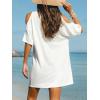 CUPSHE Women Casual Beach Summer Dress V Neck Swimsuit Cover Up Short Sleeve Mini Sundress Coverups(White)