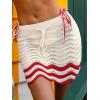 CUPSHE Women Cover Up Skirt Crochet Knit Drawstring Beach Wrap Mini Skirt(Beige)