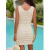 CUPSHE Women Crochet Swimsuit Cover Up Sleeveless Tie Front Summer Beach Cover Up Dress for Swimwear(Beige)