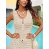 CUPSHE Women Crochet Swimsuit Cover Up Sleeveless Tie Front Summer Beach Cover Up Dress for Swimwear(Beige)