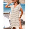 CUPSHE Women Swimsuit Cover Ups Crochet Cap Sleeve V Neck Trendy Striped Beach Coverup Dresses for Swimwear(Beige)