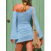 CUPSHE Women Swimsuit Cover Ups One Shoulder Sheer Beach Cover Up Dresses for Swimwear(Blue)