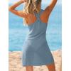 CUPSHE Women Swimsuit Cover Ups Waffle Knit Sleeveless Criss Cross Mini Beach Coverup Dresses(Light Blue)