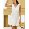 CUPSHE Women’s Beach Cover Up Dress V Neck Sleeveless Summer Swimsuit Coverup Mini Dress(White)