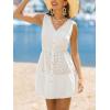 CUPSHE Women’s Beach Cover Up Dress V Neck Sleeveless Summer Swimsuit Coverup Mini Dress(White)