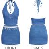 CUPSHE Women’s Beach Cover Up Set 2 Piece Crochet Halter Sleeveless Swimsuit Coverups Backless Mini Skirt Sets(Blue)