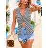 CUPSHE Women’s Beach Cover Up Top Striped Sleeveless Casual Cover Up Top Button Front Summer Tops(Black Striped)