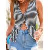 CUPSHE Women’s Beach Cover Up Top Striped Sleeveless Casual Cover Up Top Button Front Summer Tops(Black Striped)