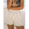 CUPSHE Women’s Casual Shorts Crochet Striped Shorts Elasticized Waist Drawstring Bathing Suit Cover Up(Neutral Striped)