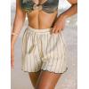 CUPSHE Women’s Casual Shorts Crochet Striped Shorts Elasticized Waist Drawstring Bathing Suit Cover Up(Neutral Striped)