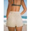 CUPSHE Women’s Casual Shorts Crochet Striped Shorts Elasticized Waist Drawstring Bathing Suit Cover Up(Neutral Striped)