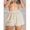 CUPSHE Women’s Casual Shorts Crochet Striped Shorts Elasticized Waist Drawstring Bathing Suit Cover Up(Neutral Striped)