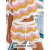 CUPSHE Women’s Cover Up Shorts Striped Drawstring Waist Knit Swimsuit Cover Up Summer Casual Beach Shorts(Pink-yellow Striped)