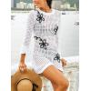 CUPSHE Women’s Crochet Beach Cover Up Long Sleeve 3D Floral Mini Swimsuit Coverup Dress for Swimwear(White)