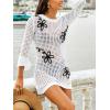 CUPSHE Women’s Crochet Beach Cover Up Long Sleeve 3D Floral Mini Swimsuit Coverup Dress for Swimwear(White)