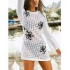 CUPSHE Women’s Crochet Beach Cover Up Long Sleeve 3D Floral Mini Swimsuit Coverup Dress for Swimwear(White)