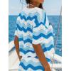 CUPSHE Women’s Crochet Cover Up Top Striped Short Sleeve Beach Cover Up Top Summer Casual Tops for Swimwear(Blue Striped)