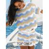 CUPSHE Women’s Crochet Cover Up Top Striped Short Sleeve Beach Cover Up Top Summer Casual Tops for Swimwear(Blue-neutral Striped)