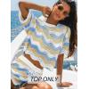 CUPSHE Women’s Crochet Cover Up Top Striped Short Sleeve Beach Cover Up Top Summer Casual Tops for Swimwear(Blue-neutral Striped)