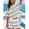 CUPSHE Women’s Crochet Cover Up Top Striped Short Sleeve Beach Cover Up Top Summer Casual Tops for Swimwear(Blue-neutral Striped)