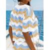 CUPSHE Women’s Crochet Cover Up Top Striped Short Sleeve Beach Cover Up Top Summer Casual Tops for Swimwear(Blue-neutral Striped)