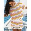 CUPSHE Women’s Crochet Cover Up Top Striped Short Sleeve Beach Cover Up Top Summer Casual Tops for Swimwear(Pink-yellow Striped)