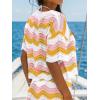 CUPSHE Women’s Crochet Cover Up Top Striped Short Sleeve Beach Cover Up Top Summer Casual Tops for Swimwear(Pink-yellow Striped)