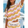 CUPSHE Women’s Crochet Cover Up Top Striped Short Sleeve Beach Cover Up Top Summer Casual Tops for Swimwear(Pink-yellow Striped)