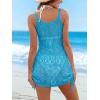 CUPSHE Women’s Crochet Swimsuit Cover Up Sleeveless Side Ruching Beach Mini Bathing Suit Cover Up Dress(Blue)