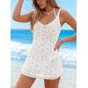 CUPSHE Women’s Crochet Swimsuit Cover Up Sleeveless Side Ruching Beach Mini Bathing Suit Cover Up Dress(White)