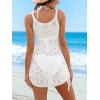 CUPSHE Women’s Crochet Swimsuit Cover Up Sleeveless Side Ruching Beach Mini Bathing Suit Cover Up Dress(White)