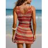 CUPSHE Women’s Crochet Swimsuit Coverup Dress Striped V Neck Sleeveless Summer Beach Cover Up for Swimwear(Orange Striped)