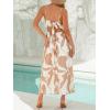 CUPSHE Women’s Long Dresses Summer Sleeveless Beach Casual Side Slit Spaghetti Straps Vacation Graduation Midi Dress(Khaki Printed)
