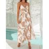 CUPSHE Women’s Long Dresses Summer Sleeveless Beach Casual Side Slit Spaghetti Straps Vacation Graduation Midi Dress(Khaki Printed)