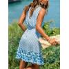 CUPSHE Womens Summer Mini Dress 2026 Notched V Neck Elastic Waist A Line Ruffle Floral Casual Vacation Beach Short Dress(Blue Floral)
