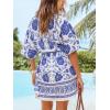 CUPSHE Womens Summer Mini Dresses Short Sleeve Boho Floral Beach Vacation Sundress V Neck Tie Waist Casual A Line Dress(Blue Floral)