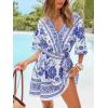 CUPSHE Womens Summer Mini Dresses Short Sleeve Boho Floral Beach Vacation Sundress V Neck Tie Waist Casual A Line Dress(Blue Floral)