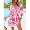 CUPSHE Womens Summer Mini Dresses Short Sleeve Boho Floral Beach Vacation Sundress V Neck Tie Waist Casual A Line Dress(Fuchsia Floral)