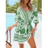 CUPSHE Womens Summer Mini Dresses Short Sleeve Boho Floral Beach Vacation Sundress V Neck Tie Waist Casual A Line Dress(Green Floral)