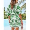 CUPSHE Womens Summer Mini Dresses Short Sleeve Boho Floral Beach Vacation Sundress V Neck Tie Waist Casual A Line Dress(Green Floral)