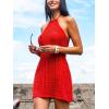 CUPSHE Women’s Swimsuit Cover Up Dress Halter Neck Sleeveless Crochet Mini Beach Cover Up for Swimwear(Red)