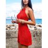 CUPSHE Women’s Swimsuit Cover Up Dress Halter Neck Sleeveless Crochet Mini Beach Cover Up for Swimwear(Red)