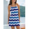 CUPSHE Women’s Swimsuit Cover Up Striped Sleeveless Crochet Mini Beach Cover Up Dress for Swimwear(Blue Striped)
