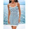CUPSHE Women’s Swimsuit Cover Up Striped Sleeveless Crochet Mini Beach Cover Up Dress for Swimwear(Blue-white Striped)