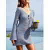 CUPSHE Women’s Swimsuit Coverup Crochet Long Sleeve Casual Beach Cover Up Dress for Swimwear(Blue)