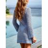 CUPSHE Women’s Swimsuit Coverup Crochet Long Sleeve Casual Beach Cover Up Dress for Swimwear(Blue)